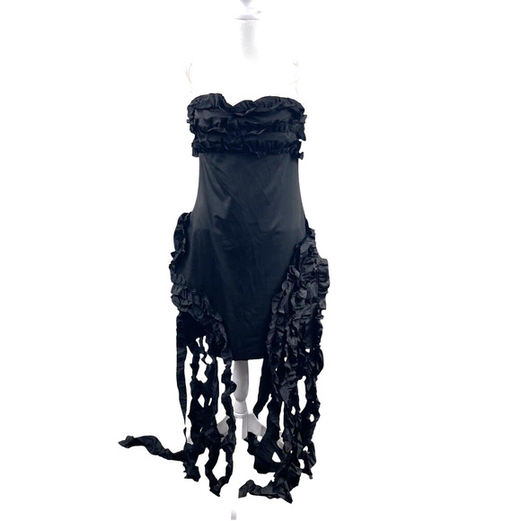 Black Strapless Bodycon Ruched Dress XXL Whimsigoth Witchy Abstract Formal Prom - Picture 1 of 9
